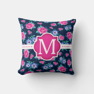 Coussin Rose rose Floral Motif Personnalisé Monogramme