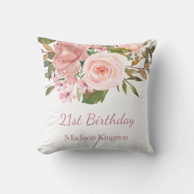 Coussin Rose Rose Gold Flowers 21e anniversaire fête cadea (Recto)