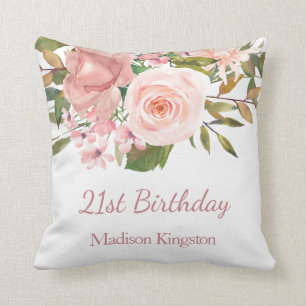 Coussin Rose Rose Gold Flowers 21e anniversaire fête cadea