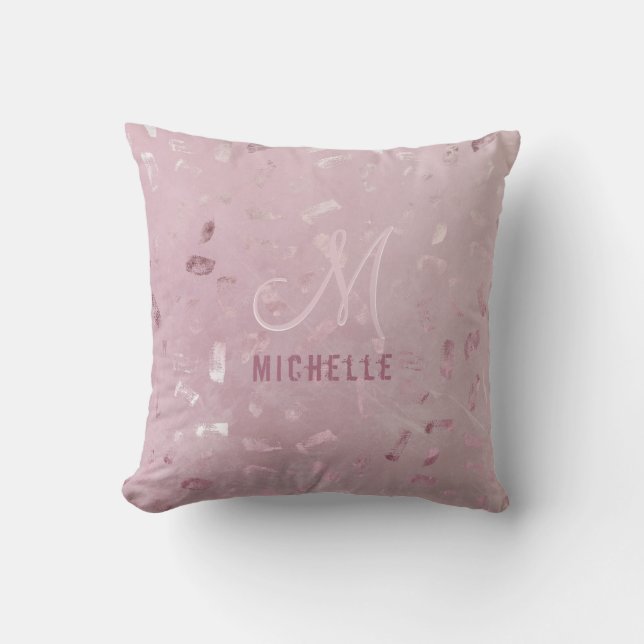 Coussin Rose Rose Gold Parties scintillant Monogramme Nom  (Recto)