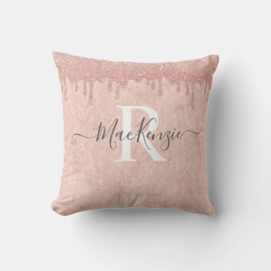 Coussin Rose Rose Gold Parties scintillant Monogramme Nom