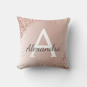 Coussin Rose Rose Or Brossé métal Girly Script Monogramme