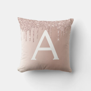 Coussin Rose Rose Or Brossé métal Girly Script Monogramme