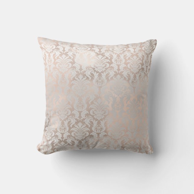 Coussin Rose Rose Or métal Damask Royal Grey (Recto)