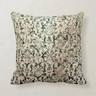 Coussin Rose Rose Or Métallurgique Damas Green Sequin