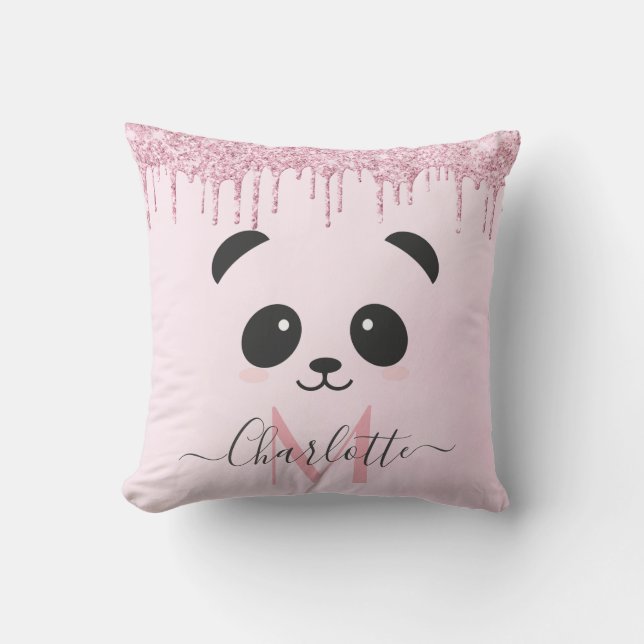 Coussin Rose rose or parties scintillant visage panda (Recto)