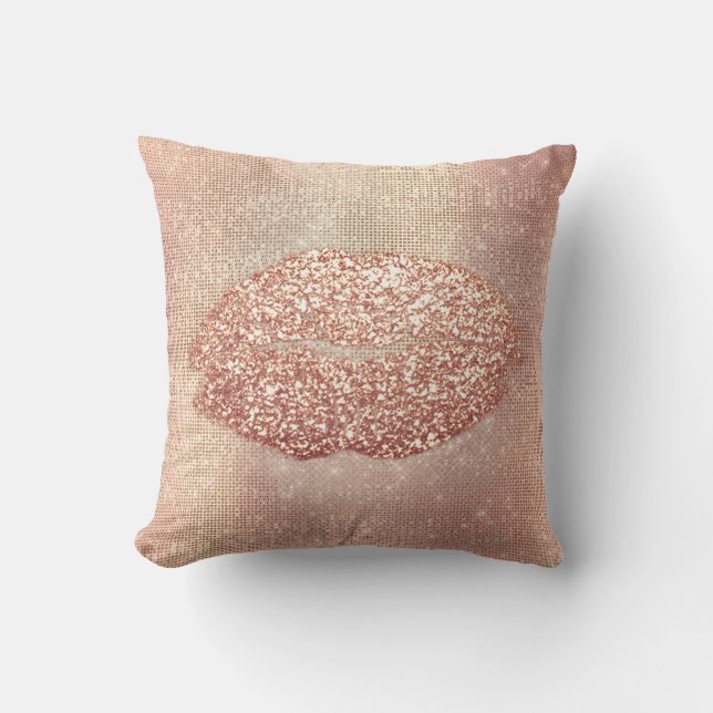 Coussin Rose Rose Or Séquence Blush Kiss Lips Cuivre (Recto)
