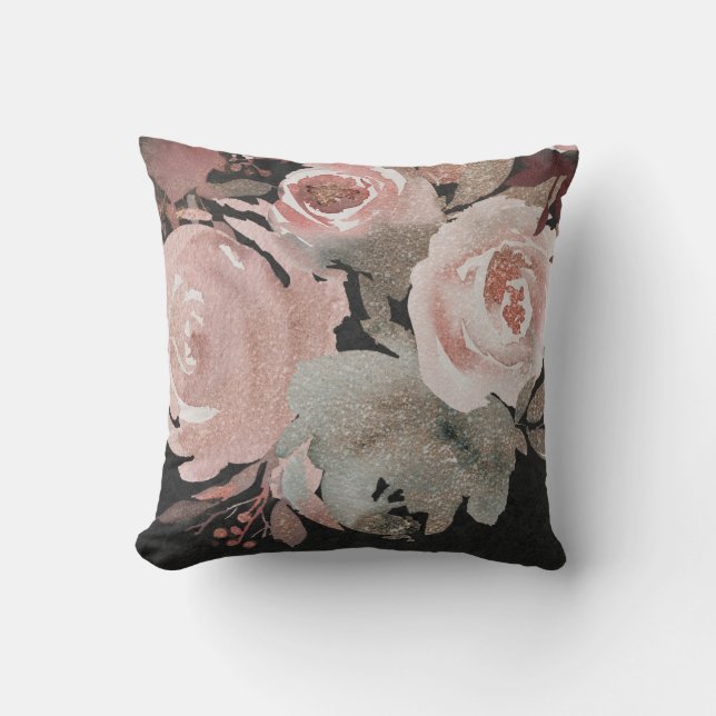 Coussin Rose rose pailletée roses sombres floraux glamour  (Recto)