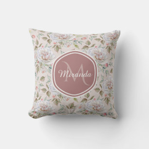 Coussin Rose rose pâle Motif avec Monogramme et nom