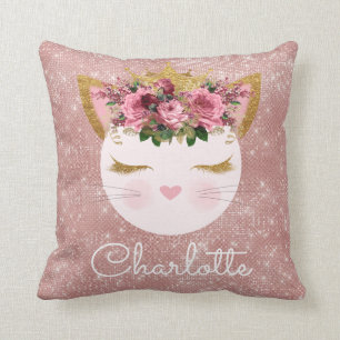 Coussin Rose rose rosé chet princesse doré
