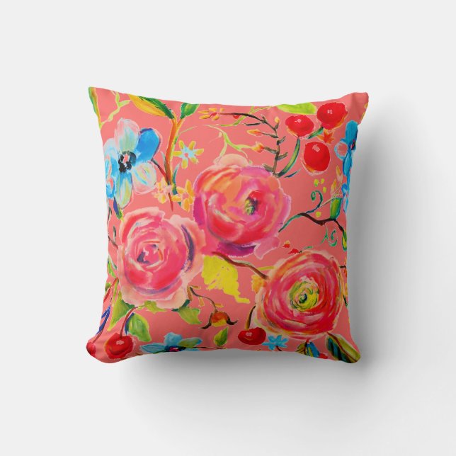 Coussin Rose rose rose et cerise Blush personnalisable (Recto)