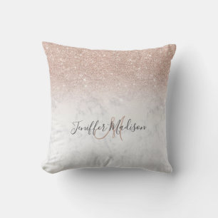 Coussin Rose rose rose or parties scintillant marbre blanc