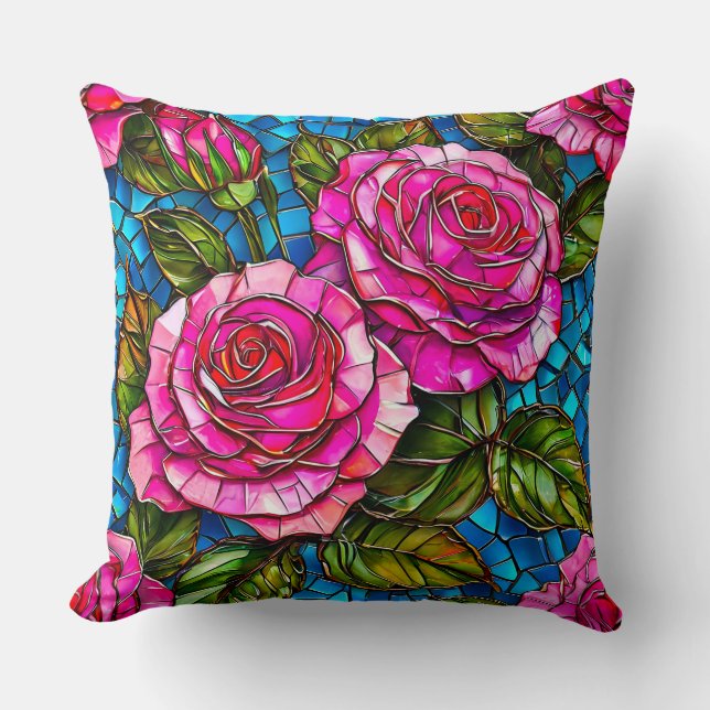 Coussin Rose rose vibrant avec motif floral (Recto)
