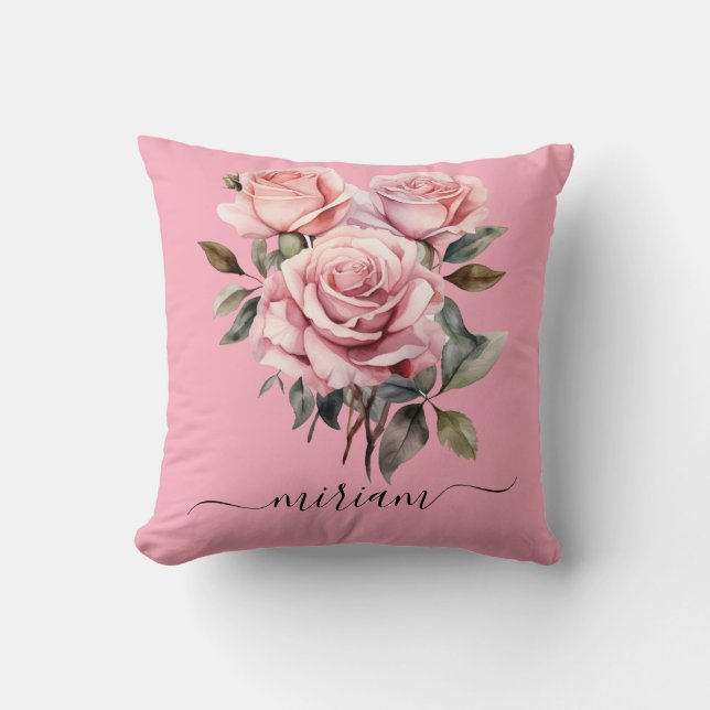 Coussin Rose Roses Sage Vert classique Floral (Recto)
