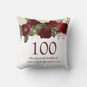Coussin Rose rouge Bourgogne 100e anniversaire Cadeau