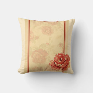 Coussin Rose rouge, crème, bronze antique floral