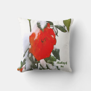 Coussin Rose rouge en neige