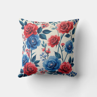 Coussin Rose rouge et bleu peint motif sur le petit pain