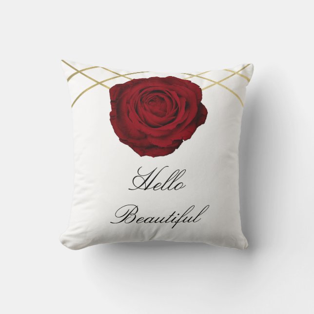 Coussin Rose rouge et lignes dorées Floral Élégant Glam mo (Recto)