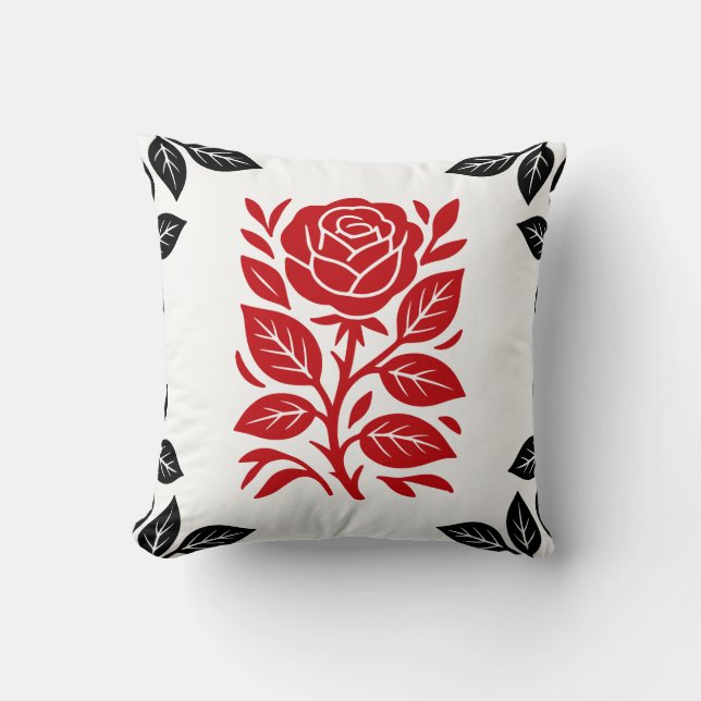 Coussin Rose rouge et noir Floral Glam moderne (Recto)