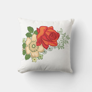 Coussin Rose rouge et pâquerettes