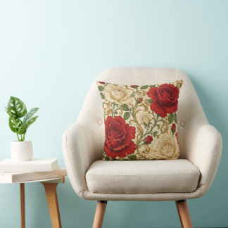 Coussin Rose rouge ivoire élégante Décoration victorienne 
