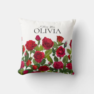 Coussin Rose Rouge Moderne Minimaliste Je T'Aime Nom