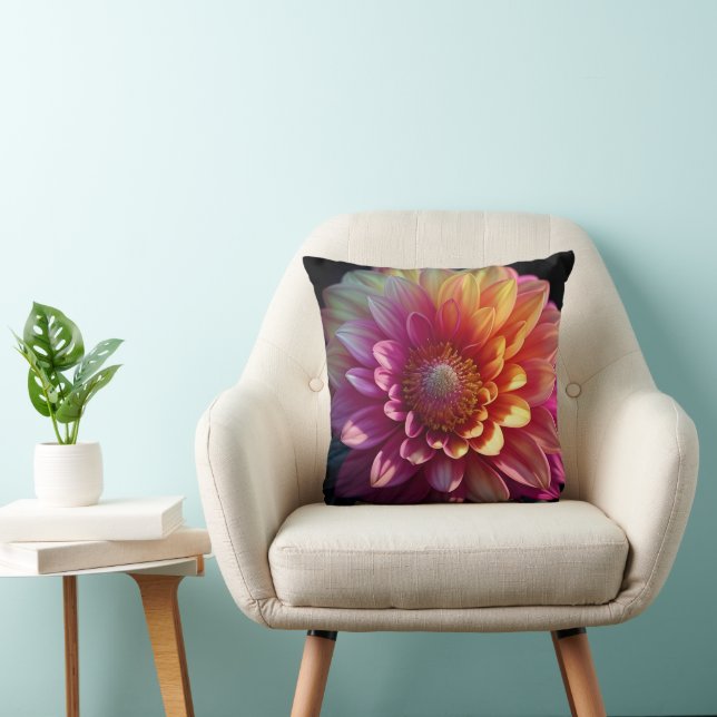 Coussin Rose Rouge Orange Jaune Violet Dahlia Fleur (Chaise)