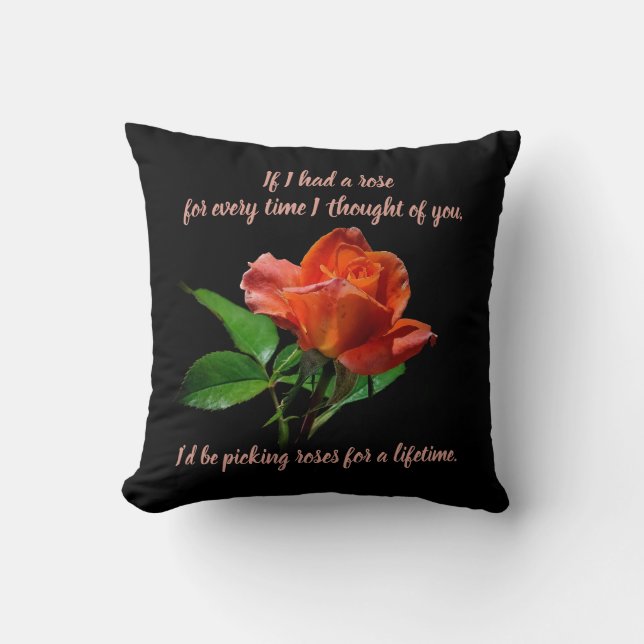 Coussin Rose rouge Peachy superbe sur noir (Recto)