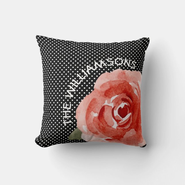 Coussin Rose rouge personnalisée sur noir (Recto)