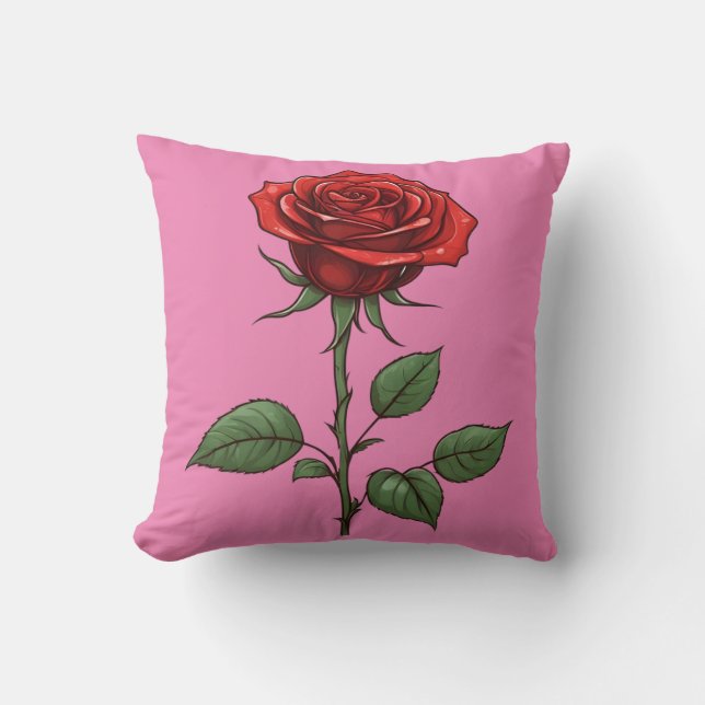 Coussin Rose rouge simple (Recto)