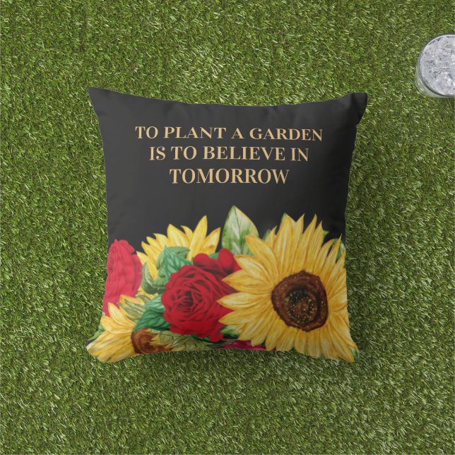 Coussin Rose Rouge Soleil Jaune Tournesol Jardin Extérieur (Herbe)
