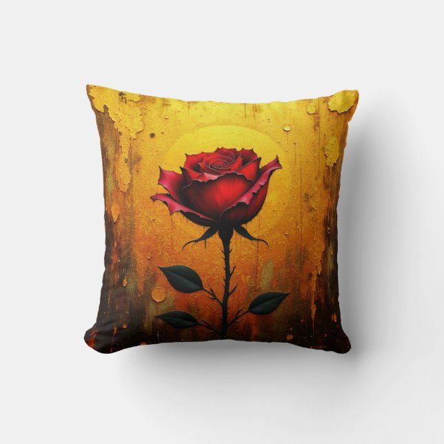 Coussin Rose rouge sur fond or (Recto)