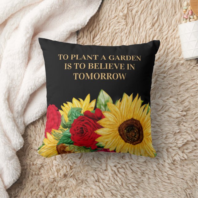 Coussin Rose rouge Tournesol jaune Citation d'inspiration  (Couverture)