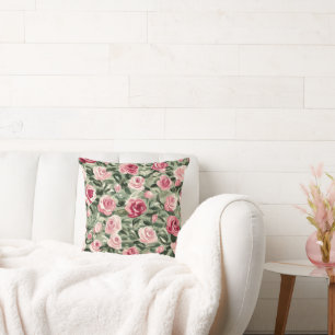 Coussin Rose rouge vert Rose Floral