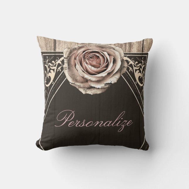 Coussin Rose rustique Élégant bois clair Diamant Chic (Recto)