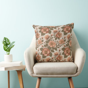Coussin Rose sauvage fleurit dans des tons terreux de terr