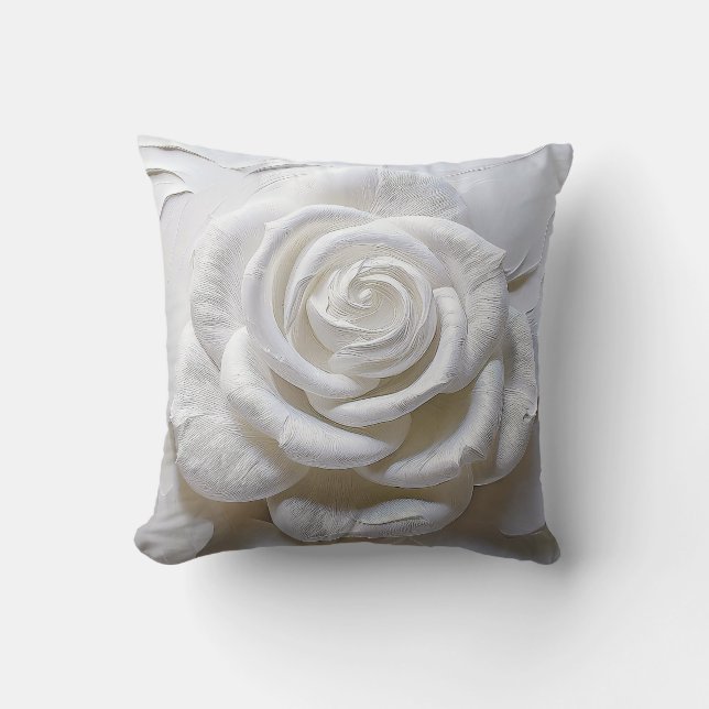 Coussin Rose Sculptée - Blanc sur Blanc (Recto)