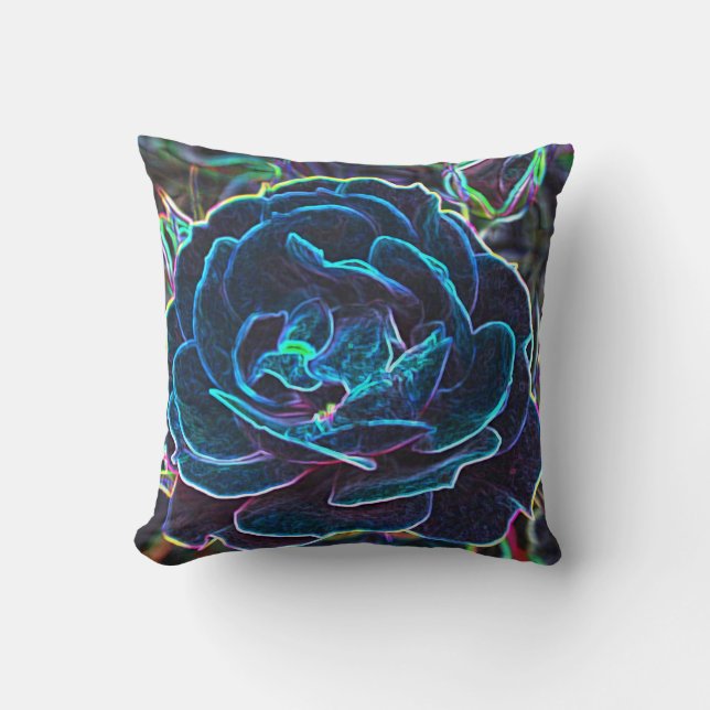 Coussin Rose tourbillonnant Blue Neon (Recto)