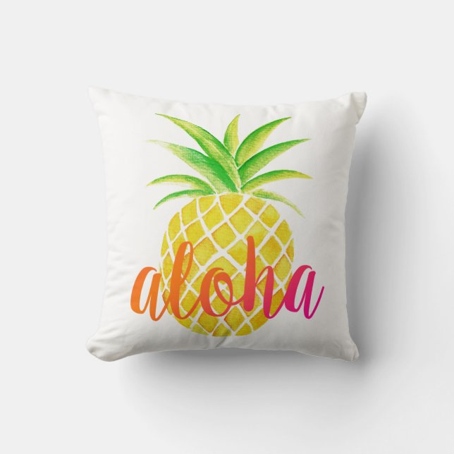 Coussin Rose tropical d'aquarelle d'ananas Aloha (Recto)