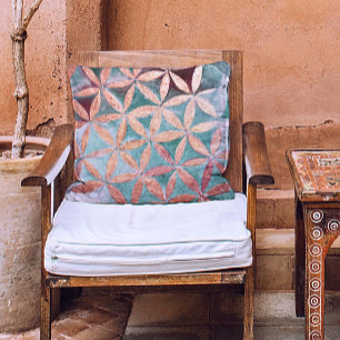 Coussin Rose Turquoise Abstrait Gold Aquarelle Rosette Mot