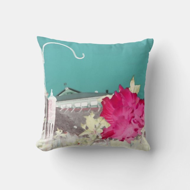 Coussin rose turquoise inverti de peinture de fleur de (Recto)
