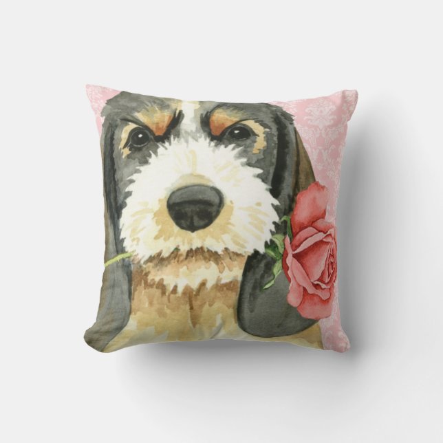 Coussin Rose Valentin Petit Basset Griffon vendeen (Recto)