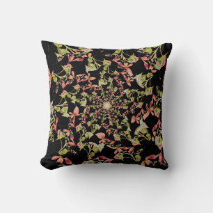 Coussin Rose Vert doux noir Begonia art fractal