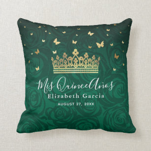 Coussin Rose vert or Quinceanera Mis Quince Anos