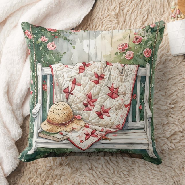 Coussin Rose vintage couture avec charmant couette (Couverture)
