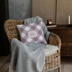 Coussin Rose vintage En vichy Famille Monogram Ferme