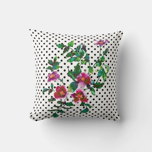 Coussin Rose vintage - pois blancs et noirs (Recto)