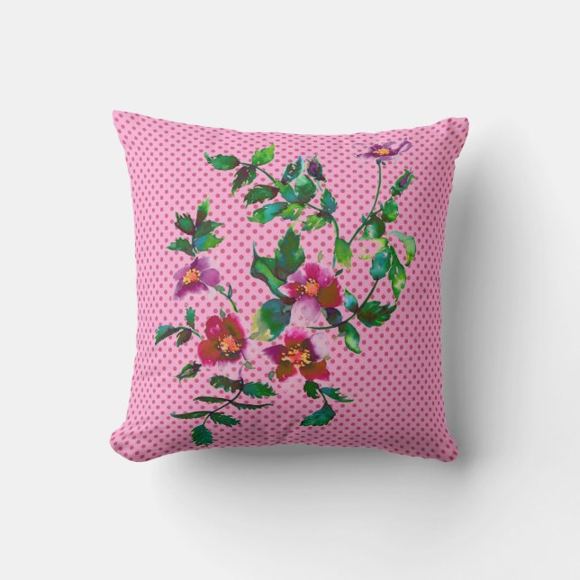 Coussin Rose vintage - pois roses (Recto)