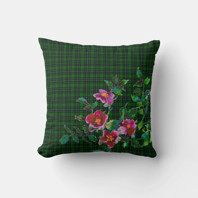Coussin Rose vintage - vert plaid (Recto)